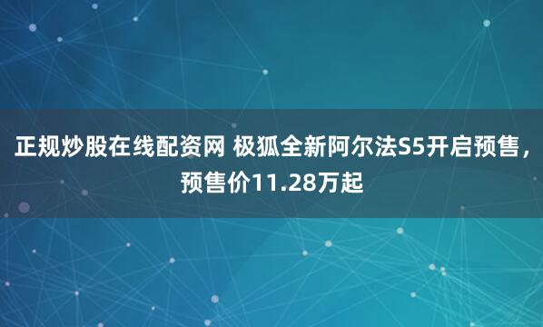 正规炒股在线配资网 极狐全新阿尔法S5开启预售，预售价11.28万起